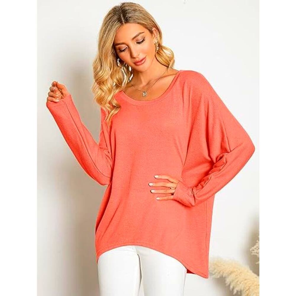 Zanzea Dolman Batwing Sleeve Oversized Tunic Orange Sweater Top Women Sz XL